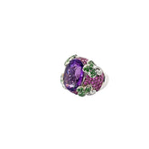 14k White Gold .20ct G SI1 Round Diamond ,Amethyst, Pink Sapphire, and Tsavorite Ring